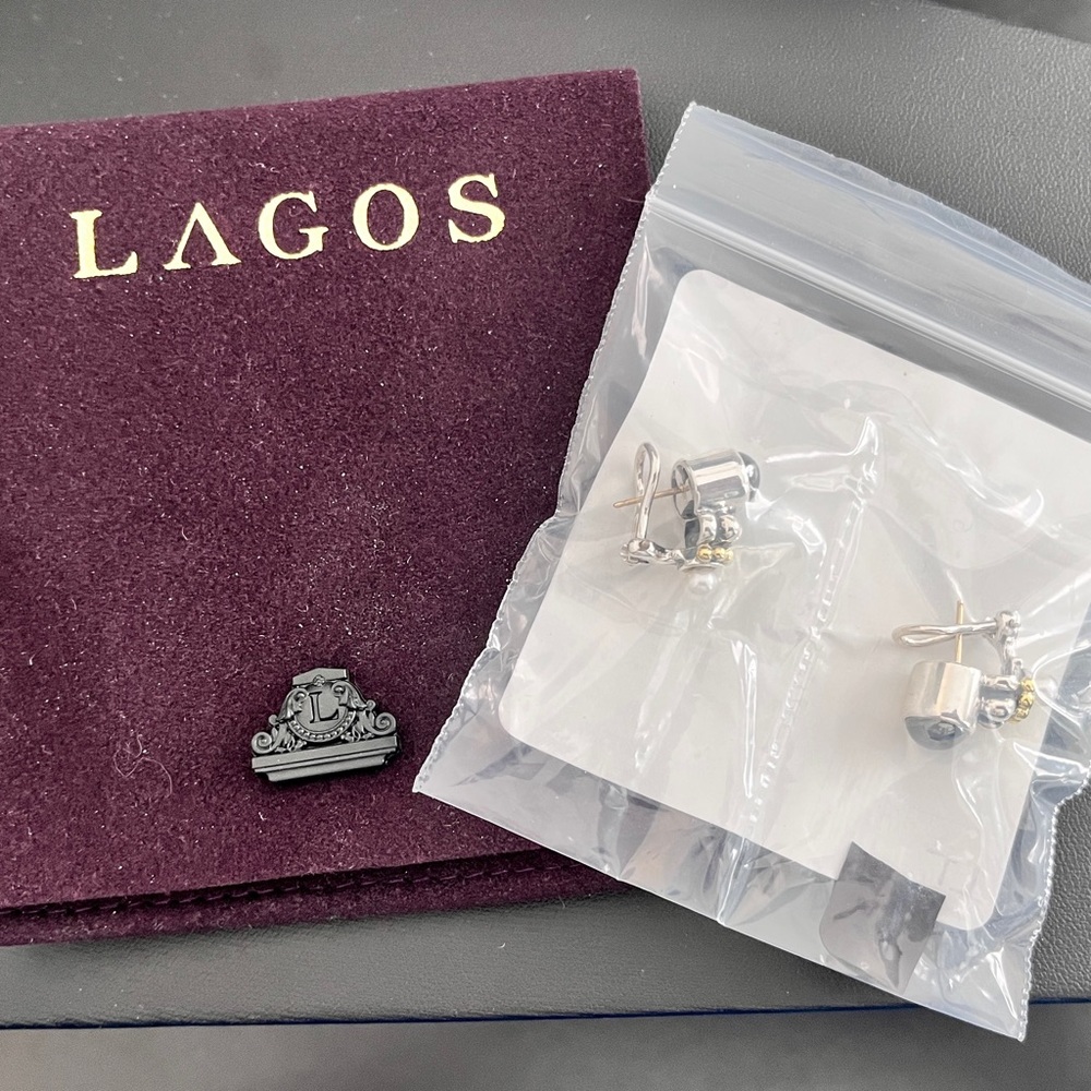 Vintage Lagos Hematite, Pearl, Sterling Silver and 18kt Yellow Gold Earrings - Picture 11 of 11